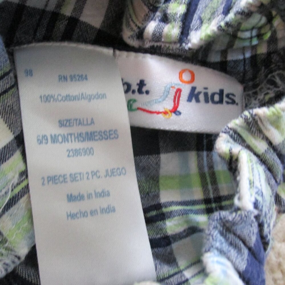 B.T. Kids Pull On Shorts Infant Boys Size 6-9M Blue White Plaid Elastic Bottoms - Picture 3 of 3